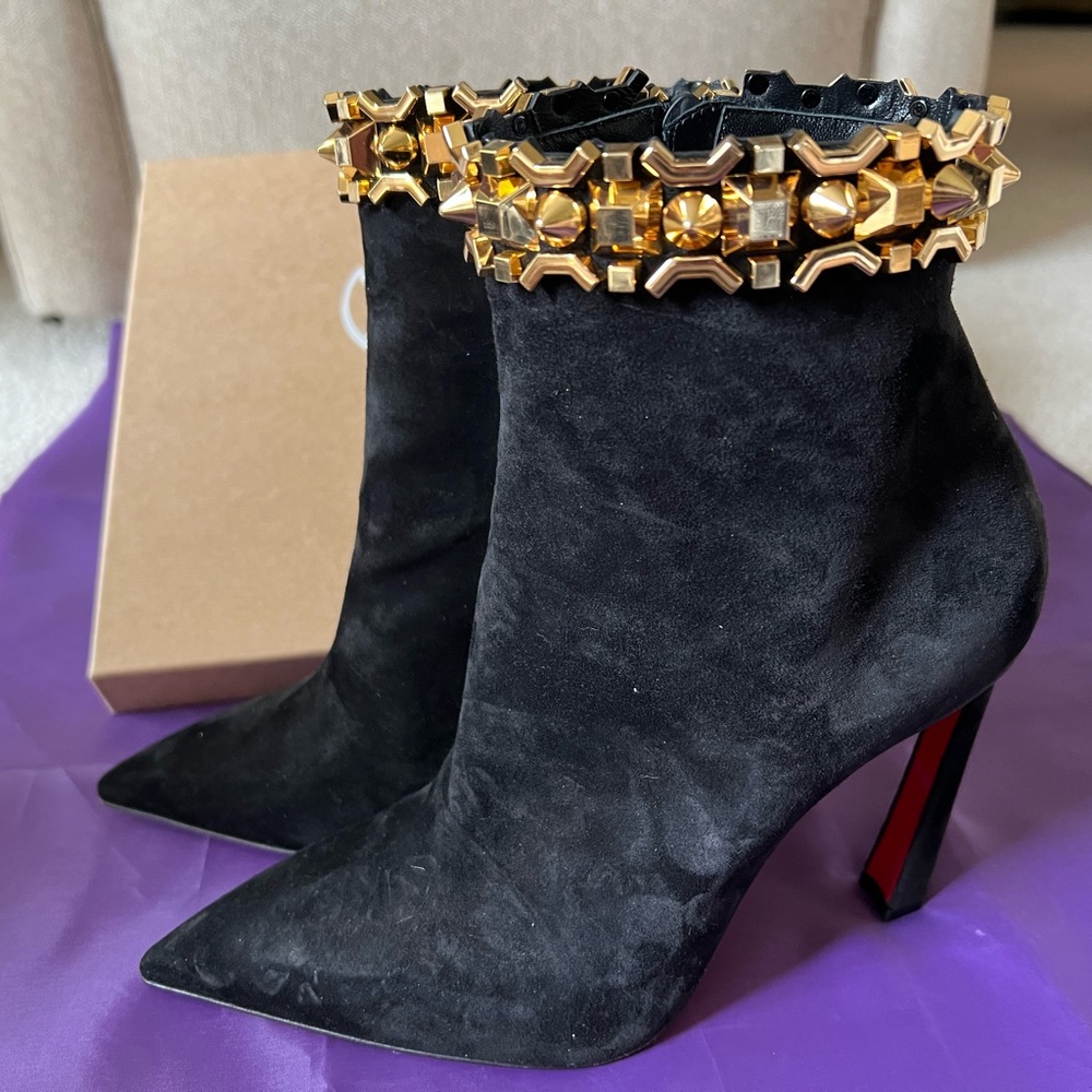 Christian Louboutin Asteroispikes Booty Embellished Suede Ankle Boots Booties - Picture 8 of 16